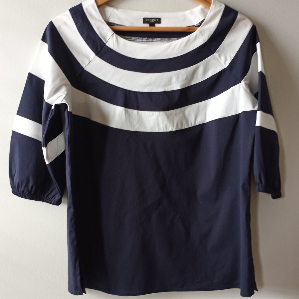 'TALBOTS' Petite NWOT Navy & White hooped Top Size M Cotton blend